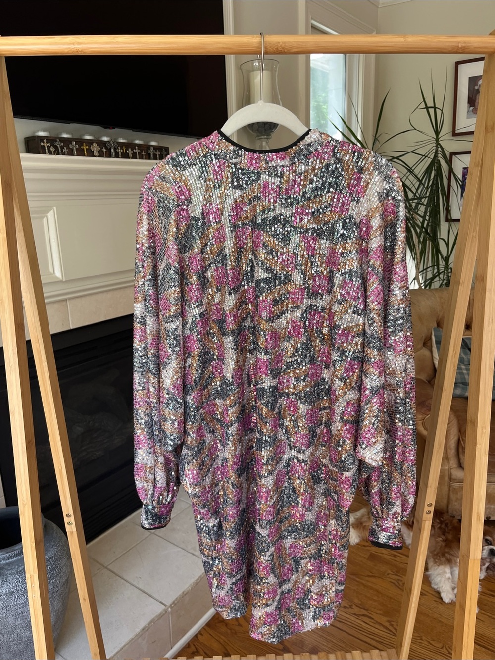 Sequin Pink Multi-Color Long Sleeve Dress